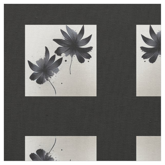Svartvit Blommigt Tyg (Närbild)