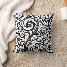 Svartvit Blommönster Cushion Kudde