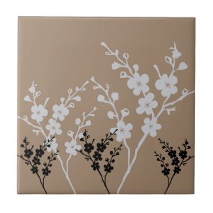Svartvit Blommönster Kakelplatta