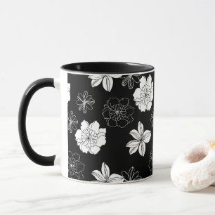 Svartvit, Blommönster Mugg