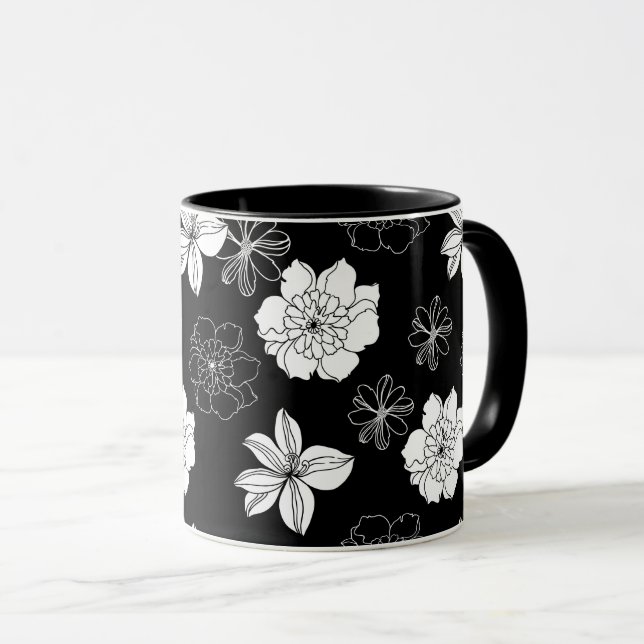 Svartvit, Blommönster Mugg (Framsida höger)