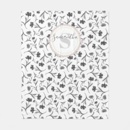 Svartvit Blommönster - Namn och Monogram Fleecefilt