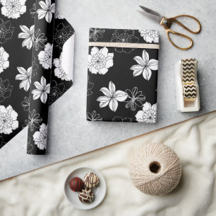Svartvit, Blommönster Presentpapper