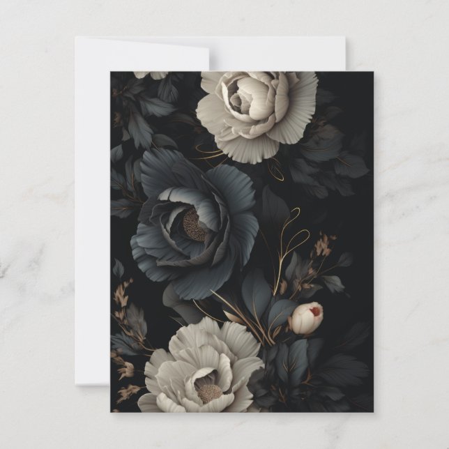 Svartvit blommor anteckningskort (Framsida)