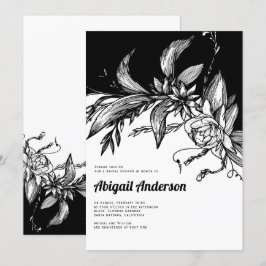 Svartvit blommor bröllop möhippa inbjudningar