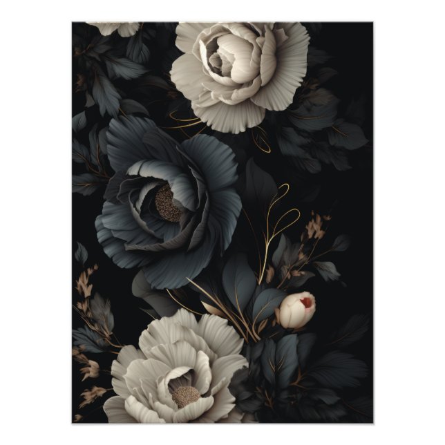 Svartvit blommor fototryck (Framsidan)
