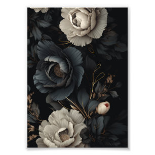 Svartvit blommor fototryck