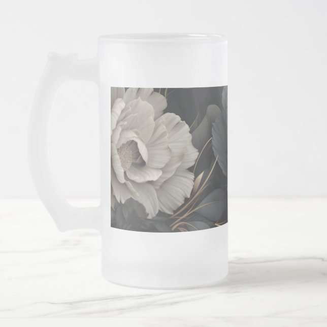 Svartvit blommor frostat ölglas (Vänster)