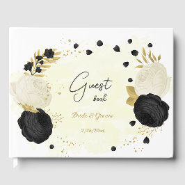 Svartvit blommor guld botaniska bröllop gästböcker