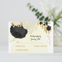 Svartvit blommor guld botaniska bröllop OSA kort
