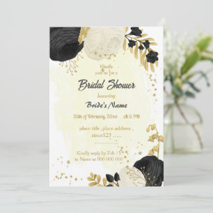 Svartvit blommor guld möhippa inbjudningar