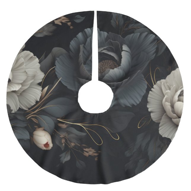 Svartvit blommor julgransmatta borstad polyester (Framsidan)