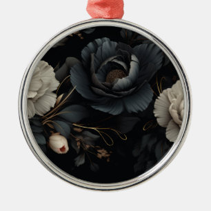 Svartvit blommor julgransprydnad metall