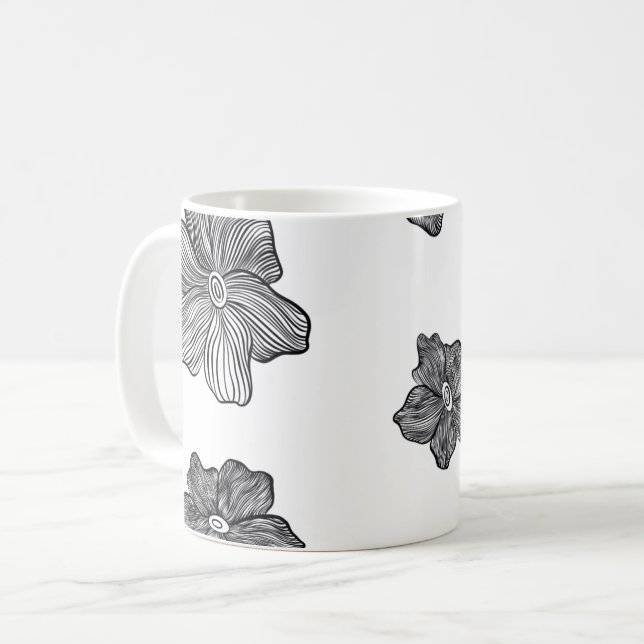 Svartvit blommor Kaffe Mugg  (Framsida vänster)