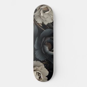 Svartvit blommor mini skateboard bräda 18,5 cm