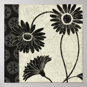 Svartvit blommor poster