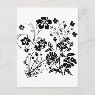 Svartvit blommor vykort