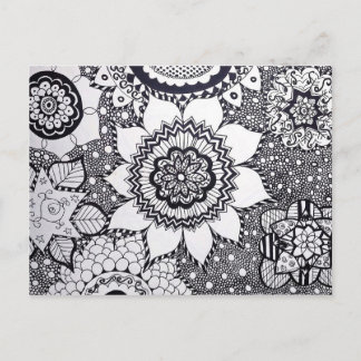 Svartvit blomstervykort för mandala vykort