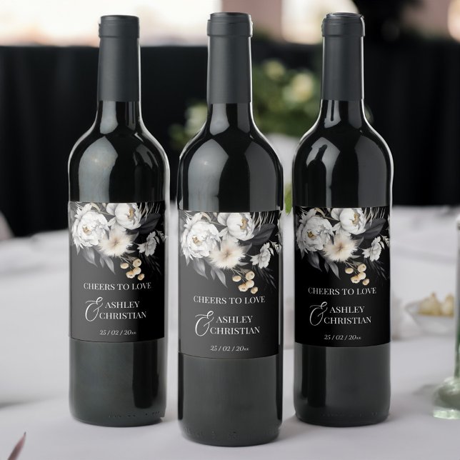 Svartvit boho bröllop personlig vinflaska etikett (Black and white boho wedding personalized wine label )