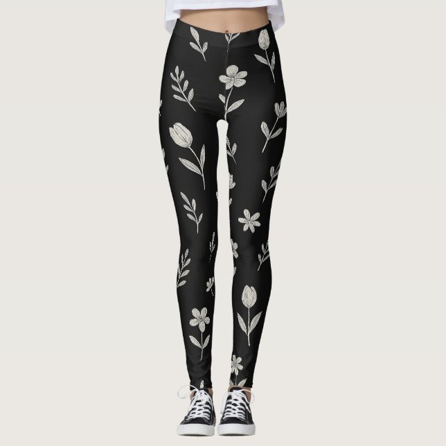 Svartvit Boho-design Leggings (Framsida)
