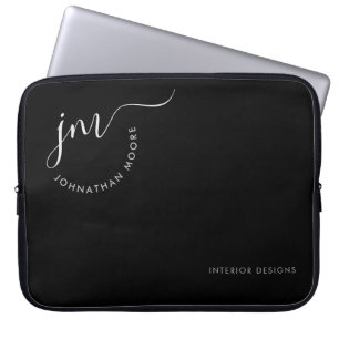 Svartvit böjning av elegant Namnteckning Monogram Laptop Fodral