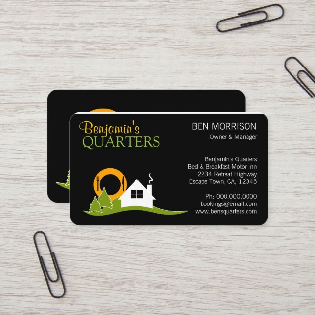 Svartvit bomull och frukost B&B Visitkort (Fram/Back In Situ)