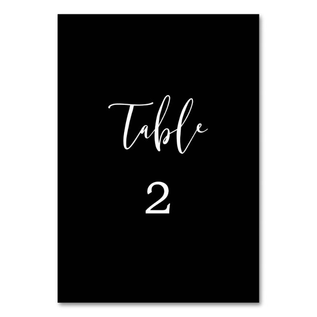 Svartvit Bord-kort för Bröllop Bordsnummer (Framsidan)