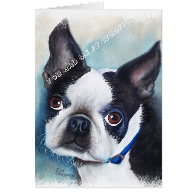SVARTVIT BOSTON TERRIER HÄLSNINGSKORT (Framsidan)