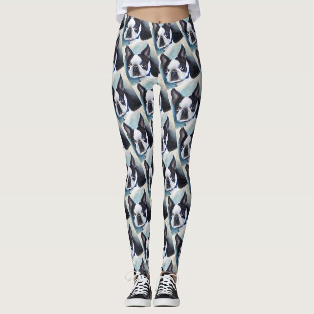 SVARTVIT BOSTON TERRIER LEGGINGS (Framsida)