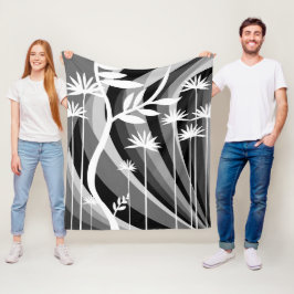 Svartvit botanisk design fleecefilt