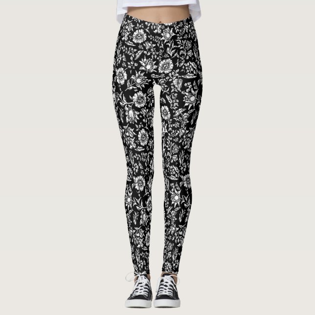 Svartvit botaniskt bakgrund leggings (Framsida)