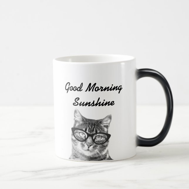 Svartvit bra-morgonmeddelande 11oz cat mugg (Höger)