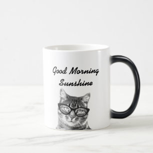 Svartvit bra morgonmeddelande 11oz katt mugg