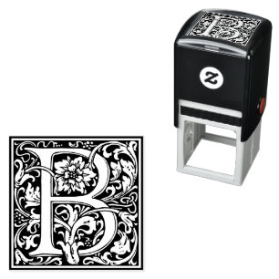 Svartvit bricka brev B art nouveau Självfärgande Stämpel