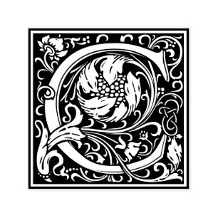 Svartvit bricka i brev C art nouveau Självfärgande Stämpel