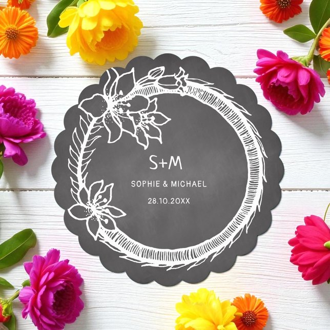 Svartvit Bröllop Blommigt Papper Underlägg (Skapare uppladdad)