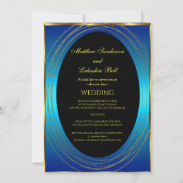 Svartvit bröllop Blue guld Elegant Modern Inbjudningar