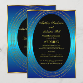 Svartvit bröllop Blue guld Elegant Modern Inbjudningar