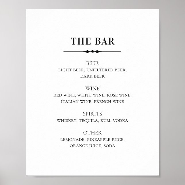 Svartvit bröllop. Enkla alkoholdrycker pub Poster (Framsidan)