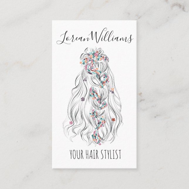 Svartvit bröllop Hair Stylist Black White Vågigt H Visitkort (Framsida)