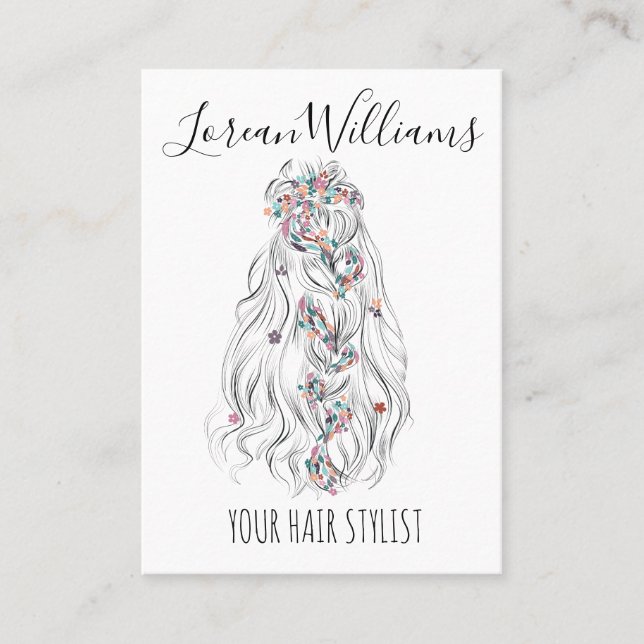 Svartvit bröllop Hair Stylist Black White Vågigt H Visitkort (Framsida)