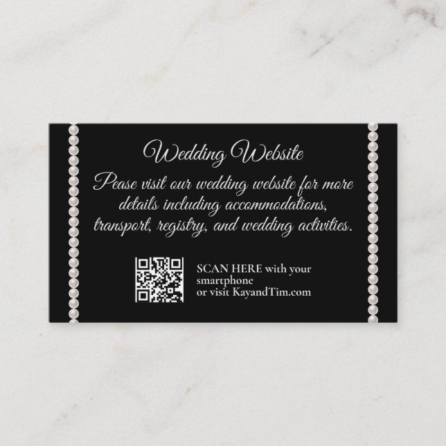 Svartvit Bröllop med pärlor Tilläggskort (Framsida)