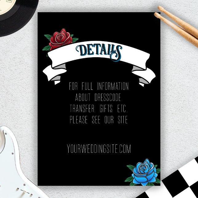 Svartvit bröllop med tatueringar, ro tatuering tilläggskort (Black and White Tattoo Rock Wedding Enclosure Card)