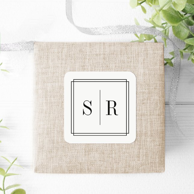 Svartvit Bröllop Monogram Fyrkantigt Klistermärke (Skapare uppladdad)