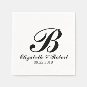 Svartvit Bröllop Monogram Napkins Pappersservett