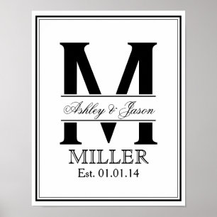 Svartvit Bröllop Monogram Poster