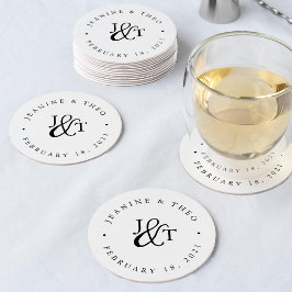 Svartvit Bröllop Monogram Underlägg Papper Rund