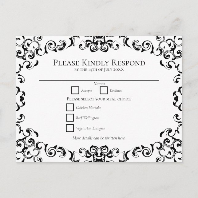 Svartvit Bröllop Swirls Helg Vykort (Framsida)