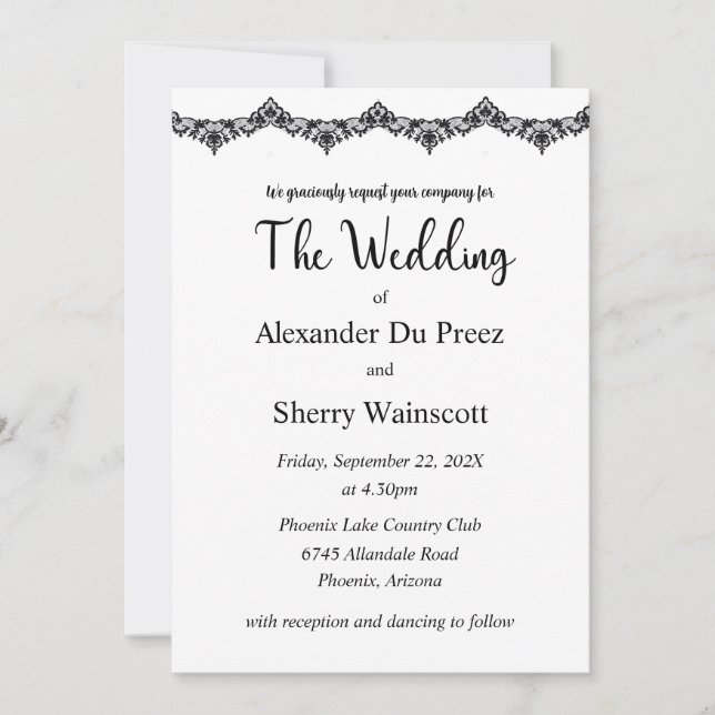 Svartvit bröllopsinbjudning i snöre inbjudningar (Framsida)