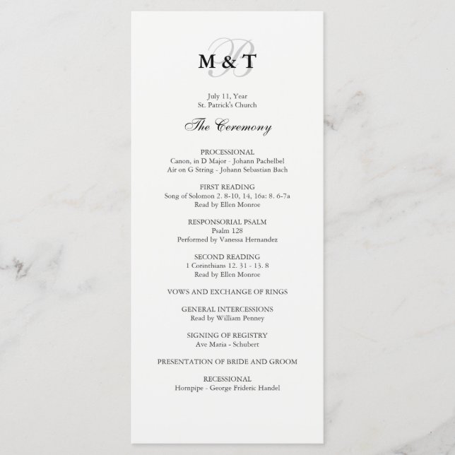 Svartvit, Bröllopsprogram Program (Framsida)